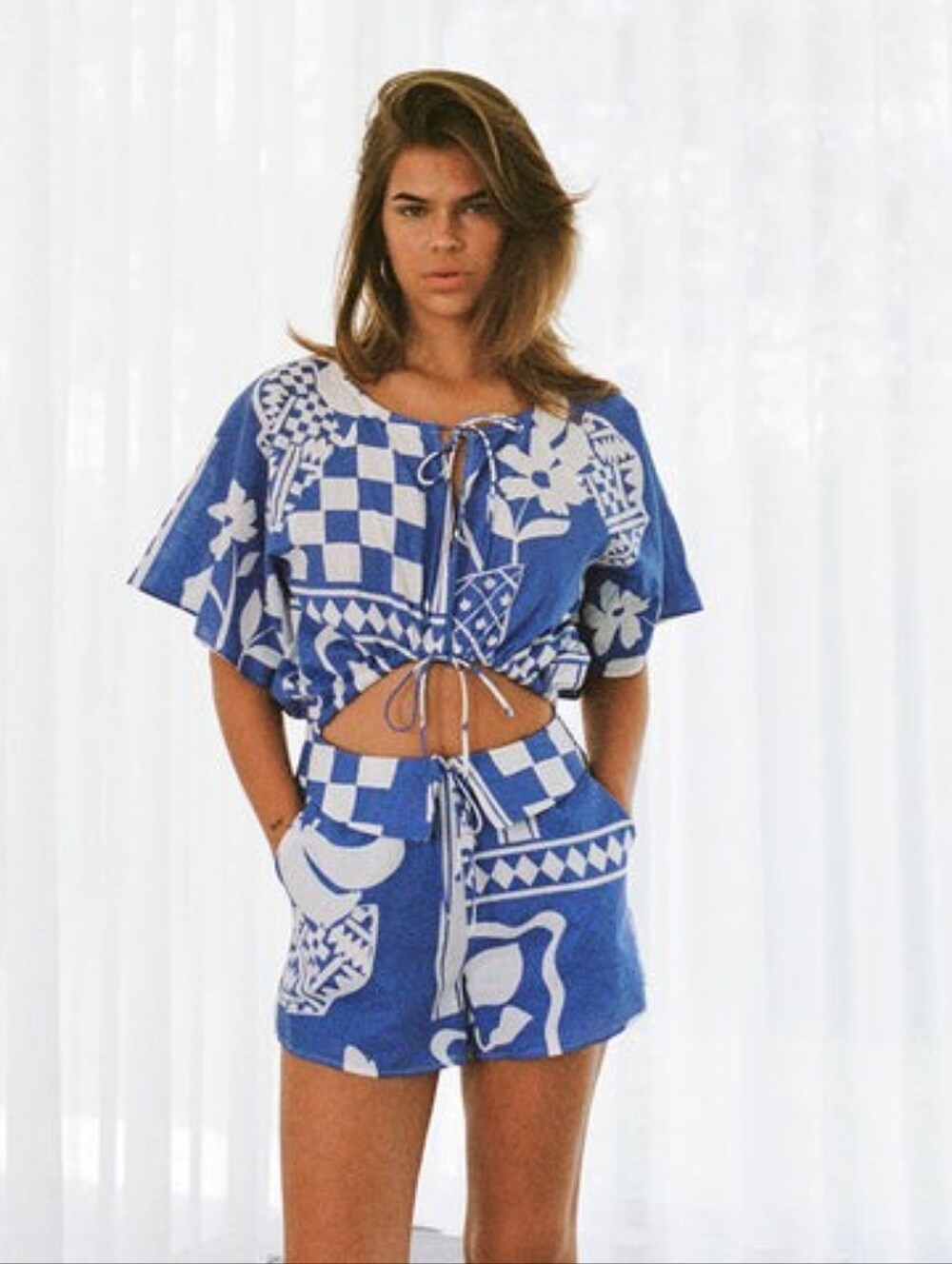Sabo Ashton Playsuit Blue And White Mixed Media Romper Size 0 Resortwear Coastal